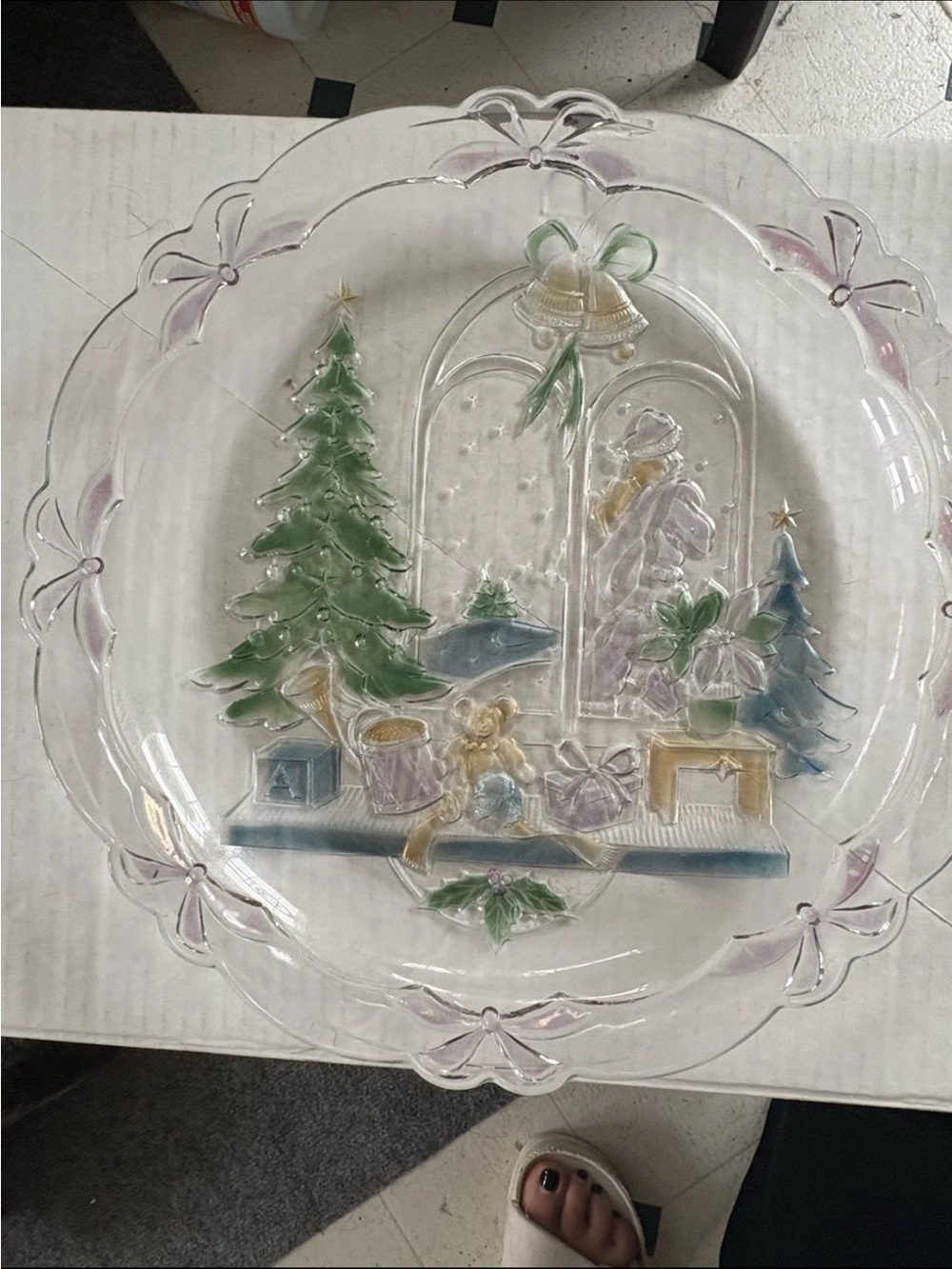 Festive Holiday Glass Serving Plate with Hand-Painted Seasonal Scene